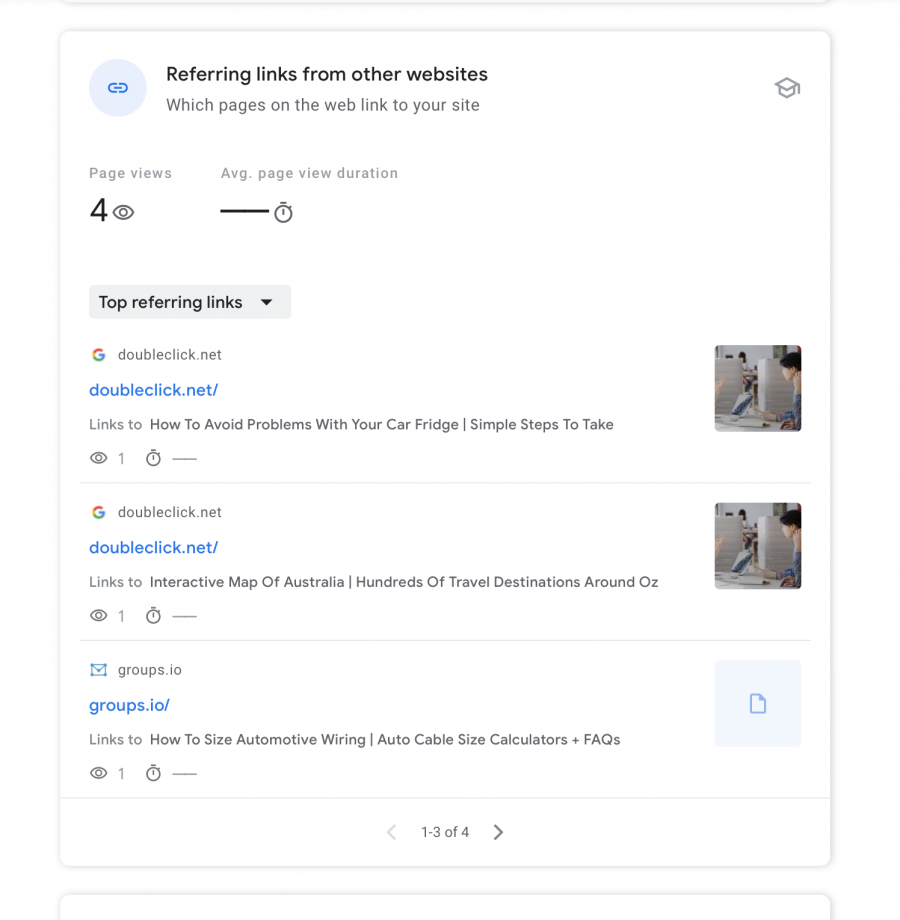 An example of Search Console Insight's table of referring links.