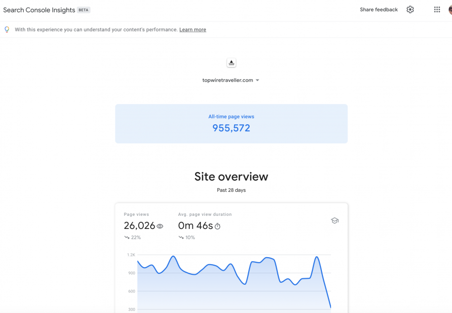 Home page of Search Console Insights