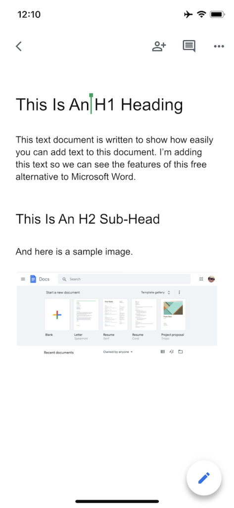 Google Docs on Mobile Example