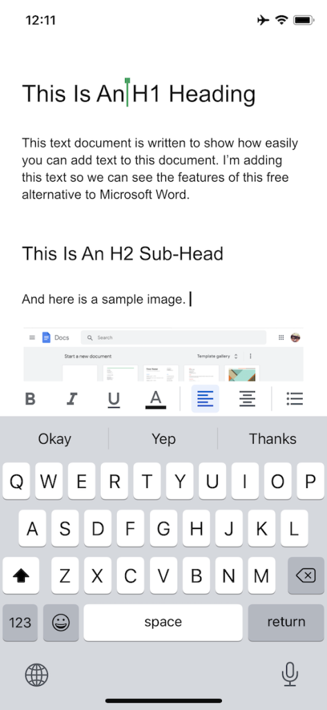 Google Docs Mobile Editing