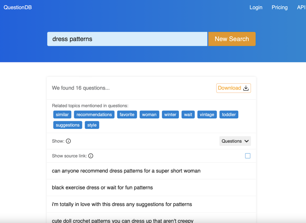 An example of QuestionsDB in action