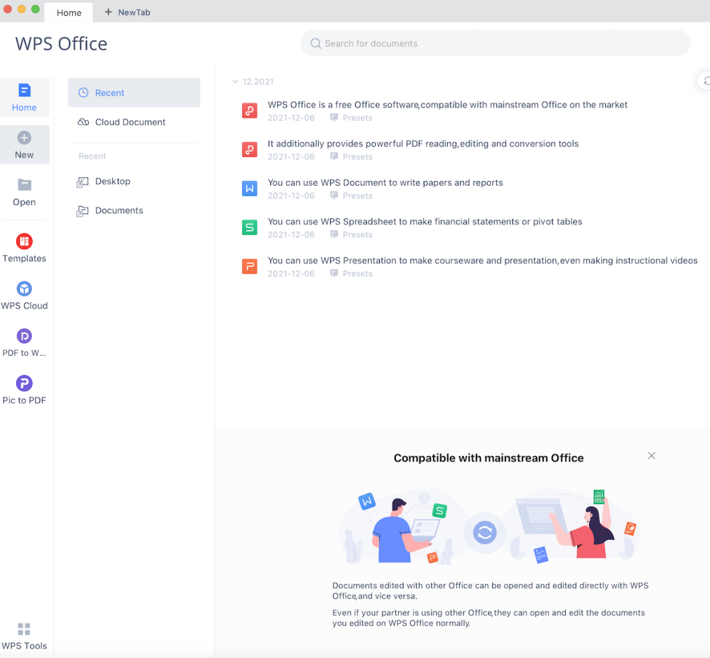 A screenshot of the WPS Office Homepage
