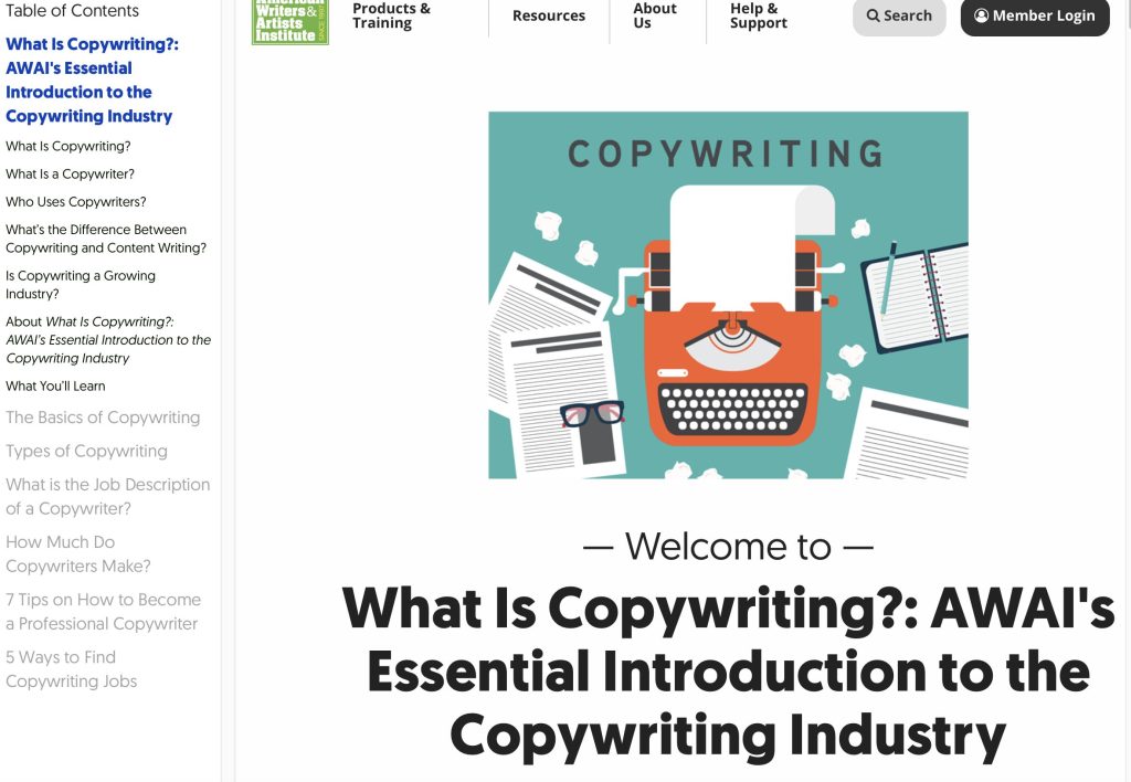 AWAI's What Is Copywriting Cornerstone Content Exampple