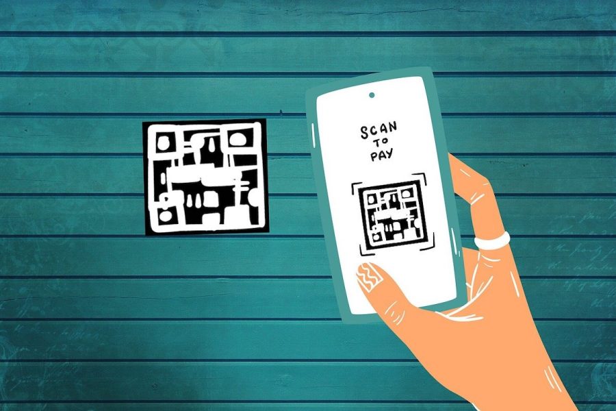 Graphic of a QR code being scanned on a smartphone