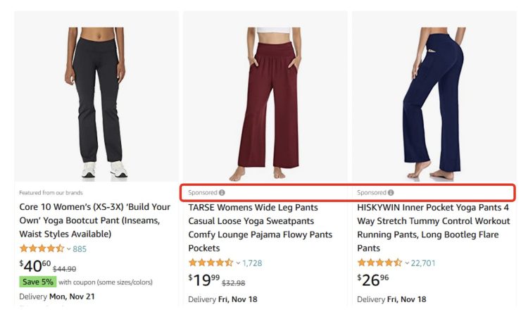 Screenshot of Amazon ads