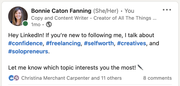 An example of a LinkedIn Creator Mode announcement post