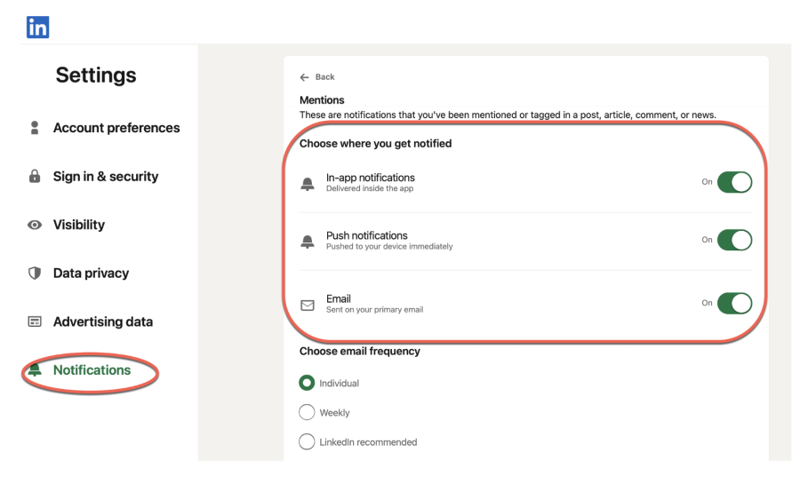 LinkedIn notification features