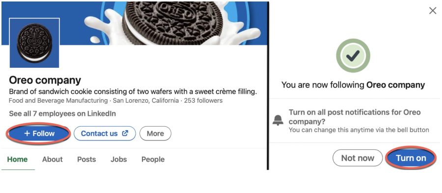 Oreo's LinkedIn homepage