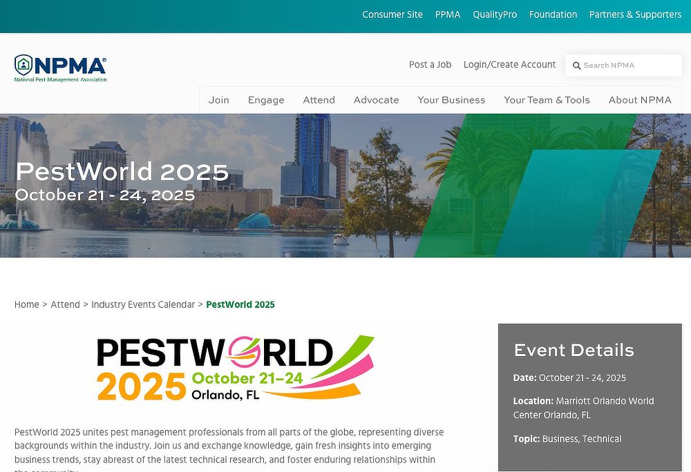 Event details for an event focused on the pest control industry