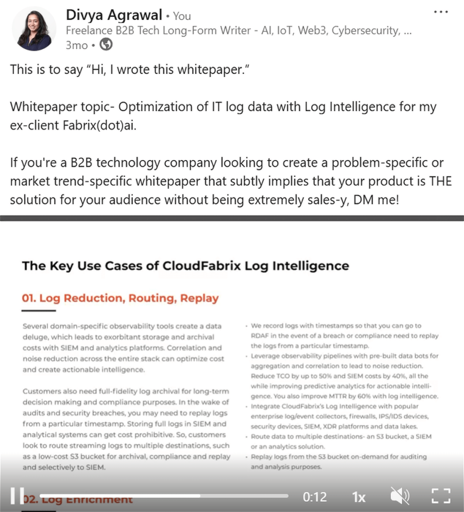 A LinkedIn post sharing a link to a white paper.