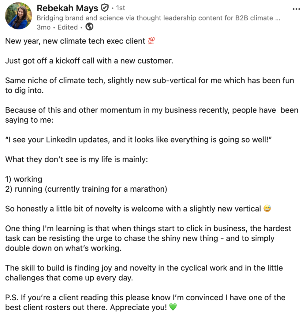 A screenshot of a LinkedIn post about opportunities.