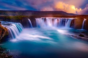 godafoss, iceland, waterfall, falls, canyon, river, water, landscape, sunset, dusk, nature, outdoors, beautiful, countryside, hdr, blue nature, blue water, blue landscape, blue sunset, blue beauty, blue waterfall, blue river, blue natural, waterfall, waterfall, waterfall, waterfall, waterfall, river, nature